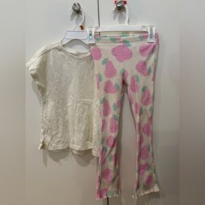 Zara Kids Pink Peach Print  Set - Cream Top & Pink flared Leggings
